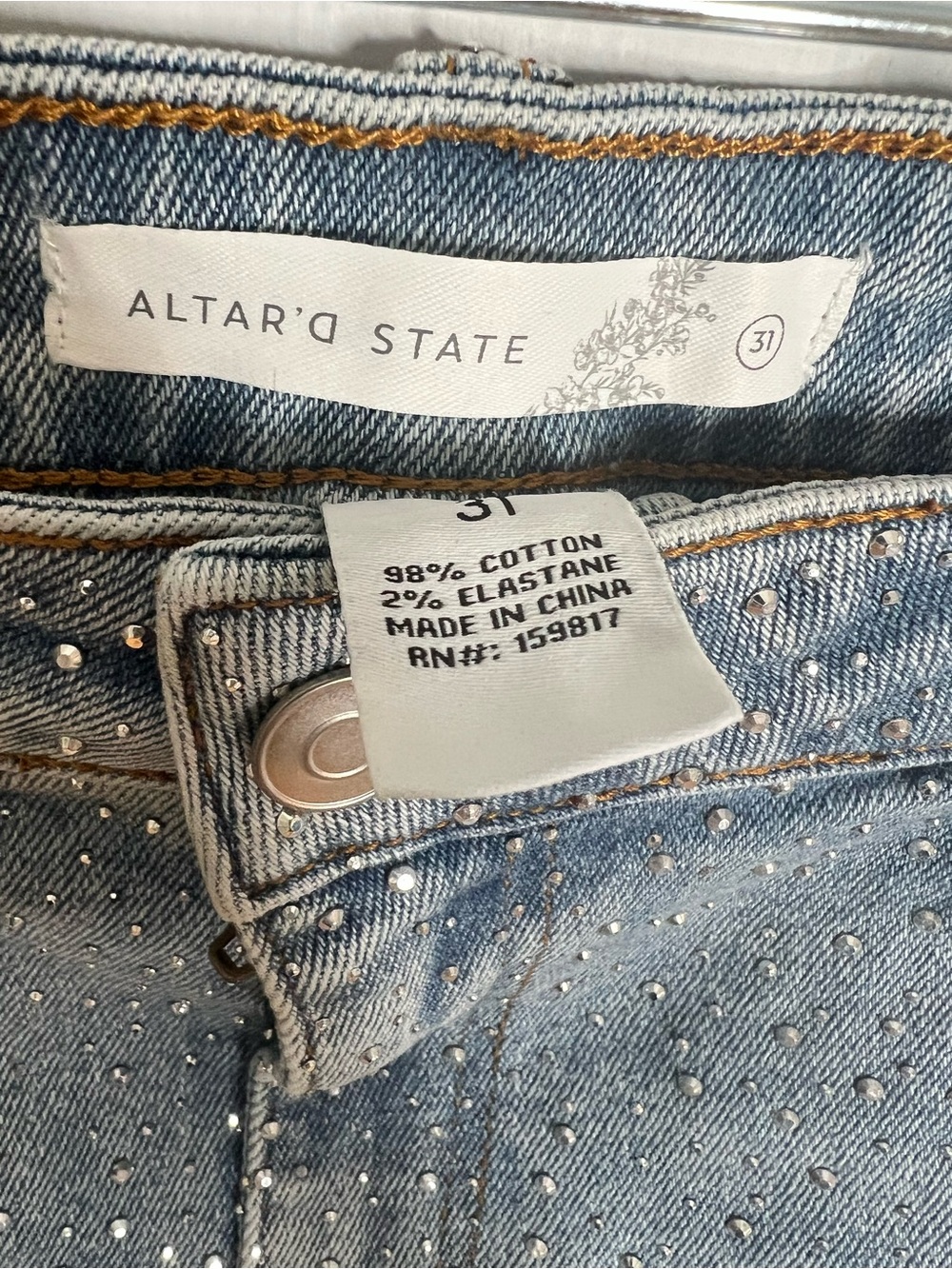 Altar'd State Light Blue Shorts with Silver Rhinestone Studs - Picture 4 of 11